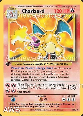 $6 • Buy STICKER Charizard 1999 4/102 Base Set Pokemon Card Sticker