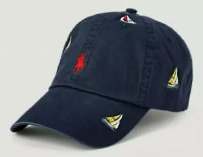 Polo Ralph Lauren Cotton Baseball Cap Navy Blue Pony Sailing Boats Nautical BNWT • £59.99