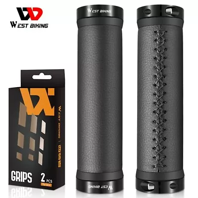 WEST BIKING Leather Bike Grips Lock-on Cycling Bicycle Handlebar Grips Black • $12.58