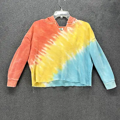 VINTAGE HAVANA Hooded Womens Large 14 Tie Dye Oversized V Neck Sweatshirt • $22.94