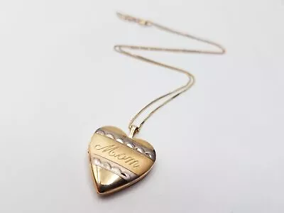 10K Yellow Gold 'Mom' Heart Locket Pendant Necklace 16  3.47grams • $48