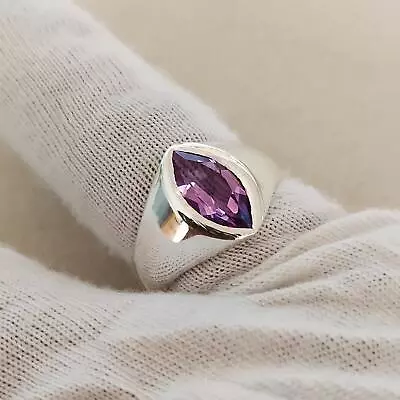 Solid 925 Sterling Silver Natural Purple Amethyst Gemstone Official Men's Ring • $44.51