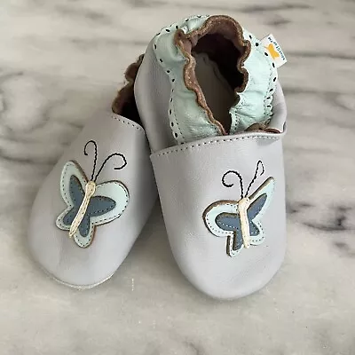 Mini Star Baby Soft Sole Leather Shoes Sz Large 12 18M Blue Butterfly • $18