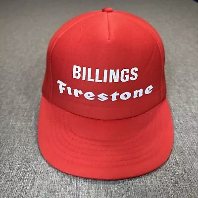 Vintage Firestone Billings Foam Hat Trucker Snapback Red Cap Tire Montana • $13.77