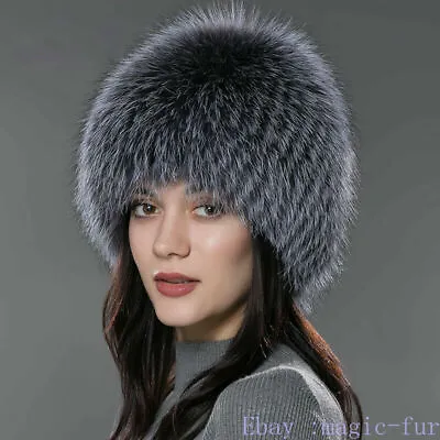 Women's Real Fox Fur Hat Knit Cap Cloche Bowler Winter Elastic Beanie Hat • $39