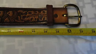 Vintage Leather Belt 32 Eduardo Design Acorns And Banana Leaves? • $22