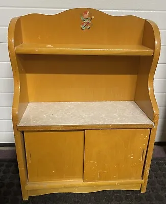 Vintage Childs Wood Kitchen Cabinet Hutch Toy Play Cupboard 24.5T 18.5W 7.5D • $45.89