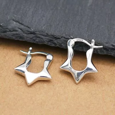 Sterling Silver Star Hoop Hinged Huggie Earrings For Men Women A4531 • $19.99