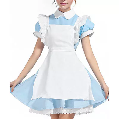 Alice In Wonderland Maid Women Cosplay Costume Fancy Dress Aqua Blue Party Dress • £20.29