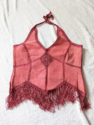 Vintage Biker Leather Halter Top W Fringe Made In USA Size 14 New With Tags  • $71.10