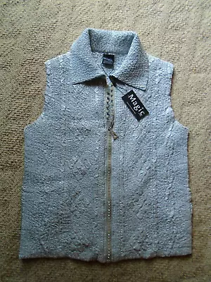 Magic Scarf Company Zippered Grey Vest W/ Rhinestone Accents S M L  NWT • $40