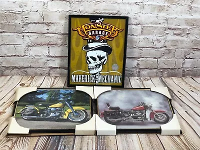 Vtg Motorcycle Harley Davidson Man Cave Framed Pictures Set Of 3 • $39.95