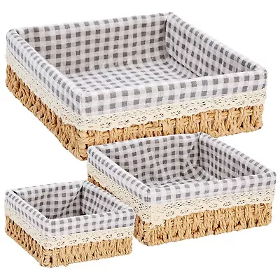 Set Of 3 Rectangular Wicker Baskets With Removable Liner Woven Shelves 3 Sizes • $23.29