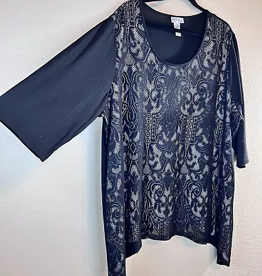 Maggie Barnes Top Plus 3X Black Multi Print Floral Tunic Layered Blouse • $18.99