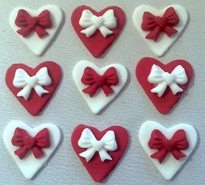 Edible Sugar Icing Love Hearts Bows Red Pink Valentines Day Cup Cake Toppers • £4.15