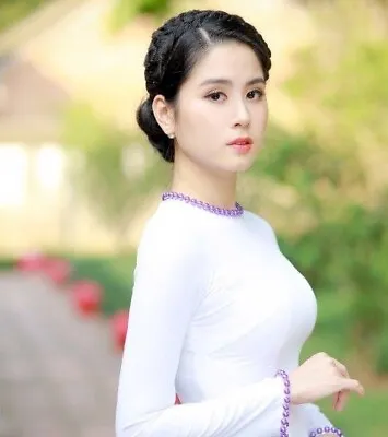 Ao Dai Thiet Ke Vietnamese White Gam Silk Dress • $45.99