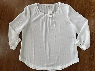 NEW J Crew 3/4 Sleeve Textured Grid Blouse Top L SUMMER Tonal White Check Shirt • $9.99