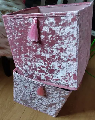 Homebase Pink Crushed Velvet Storage Boxes Compact Cube Living Elements Folding • £14