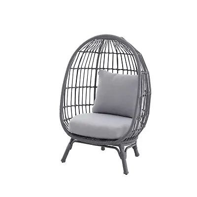 Kids Egg Chair Rattan Effect Steel Grey Water Repellent Contemporary Durable • £118.99