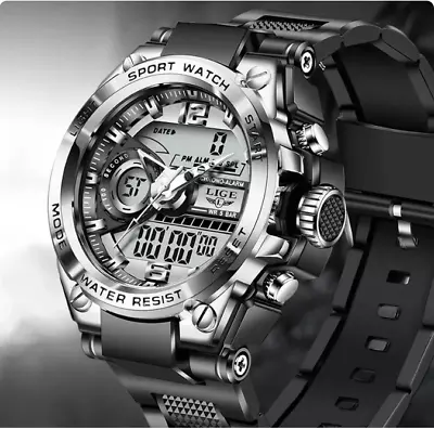 Men Military Watch Digital 50m Waterproof Wristwatch LED Quartz Sport Watch • £10.99