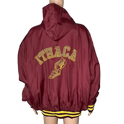 Vintage 90s Ithaca College Track Jacket Mens XXL Staff Pullover Burgundy Gold • $159.20