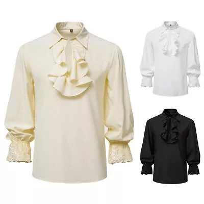 Men's Ruffled Long Sleeve Top Vintage Steampunk Party Performance Cosplay Shirts • £19.19