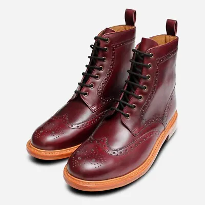 Burgundy Goodyear Welted Wingtip Brogue Country Boots • £155