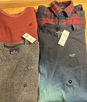 Lot Of 4 Hollister Mens Size Small 2 NWT Ombré T Sweater &EUC Flannel Shirt • $25