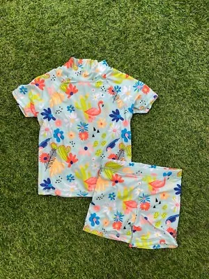 £4.99 • Buy NEW Girls Rash Swim Suit Shorts Top Cactus TU Sun Protection Swimming Flamingo