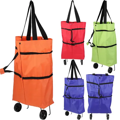 Large Capacity Lightweight Wheeled Shopping Trolley Cart On 2 Wheels Bag Folding • £6.99