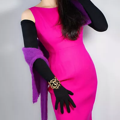 $11.99 • Buy LONG KNIT GLOVES 70cm 28  Arm Warmer Opera Mittens Women Cable Yarn Wool Black