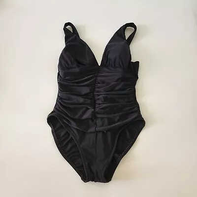 MIRACLESUIT Slimming Size 10 One Piece Swimsuit Black Ruched Bathing • $24.78