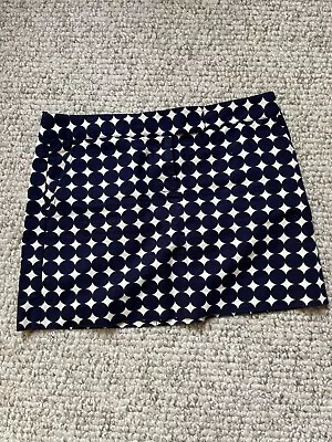 J Crew Mini Skirt Navy Blue White Sz 6 Big Polka Dot Lined Front Back Pockets • $12.99