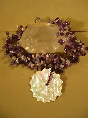 Handcrafted Double-Strand Amethyst Carved MoP Flower Sterling Silver Necklace • $71.99