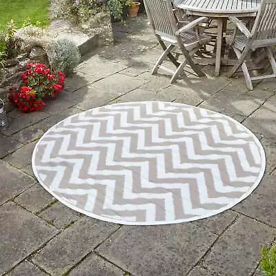 Round Rug Indoor Outdoor Mocha Alfresco Zig Zag 180cm Smart Garden • £10.89