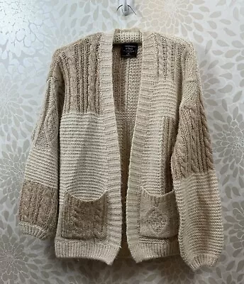 Abercrombie Women’s XS Oversized Tan Ivory Patchwork Cable Knit Cardigan Sweater • $19.99