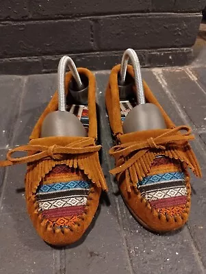 Minnetonka El Paso Moc II Suede Flats Moccasin Shoe Size 7 Blue Aztec 402K • $25