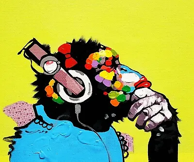 Monkey And Music - #5  8x10 Hand Painted On Giclee Canvas Canvas-only • $18.99