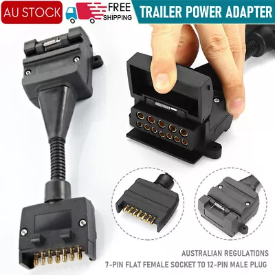 $14.59 • Buy 7 Pin Flat Female Socket To 12 Pin Male Plug Adaptor Trailer Caravan Connector