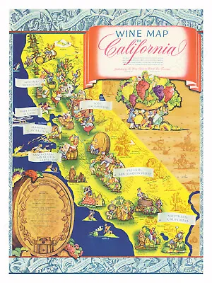 $32.95 • Buy California Wine Country 1950s Map – Vintage Style Poster