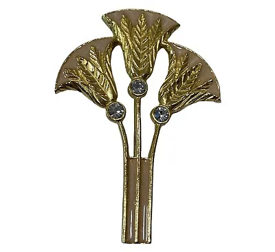 Vintage MMA Pin Brooch Pendant Art Nouveau Faberge Lotus 24K Gold Enamel Crystal • $486