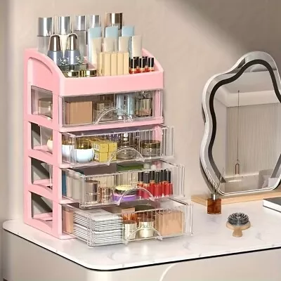 Spacious Pink Makeup Organizer With Drawers Elegant Countertop Storage Solution • $10