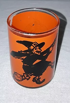 Vintage Halloween Witch Jack O Lantern Glass Votive Candle Holder • $18.99