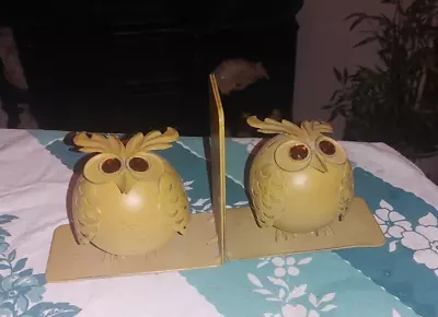 Vintage Mid Century Owl MOD Metal Tin Painted Bookends 6  X 6  • $49.99