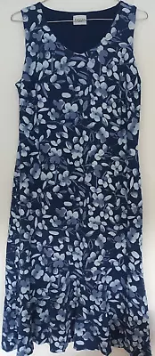 61.  Eastex - Size 10 - White & Blue Sleeveless Summer Midi Dress • £1.99