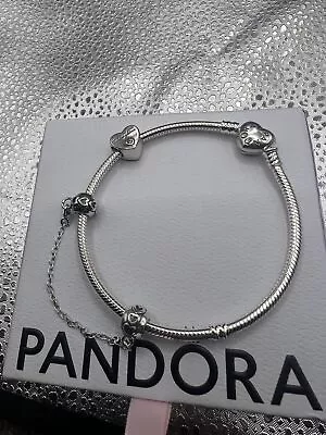 Pandora 925 Silver Daughter Charm Bracelet Heart Set 19cm • £16