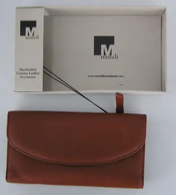 Mundi Handcrafted Genuine Leather Brown Checkbook Clutch Wallet ~ New In Box • $20