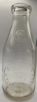 Vintage A.H. BERRY Embossed Quart Milk Bottle Turners Falls MA Mass. • $12