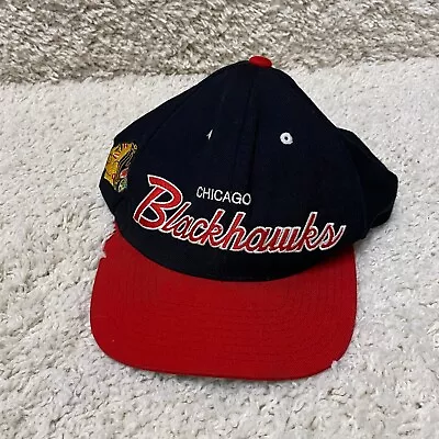 Mitchell Ness Chicago Blackhawks Script Hat Snapback Red White Black Hockey Wool • $28.77