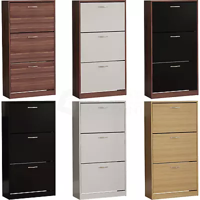 £49.99 • Buy 3 Drawer Shoe Cabinet Storage Cupboard Footwear Stand Rack Wooden White Black